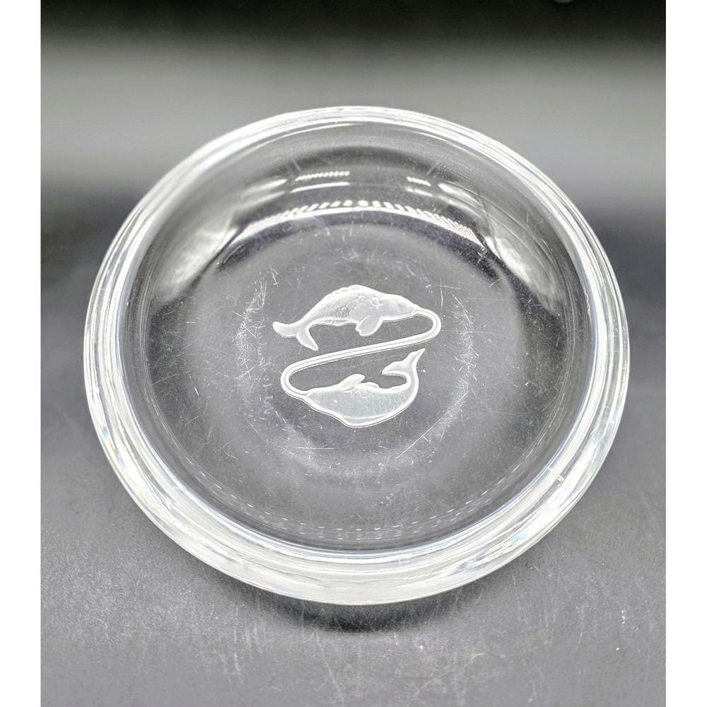 Vintage Val St Lambert Clear Crystal Etched Picese Zodiac Trinket Candy Dish 6"